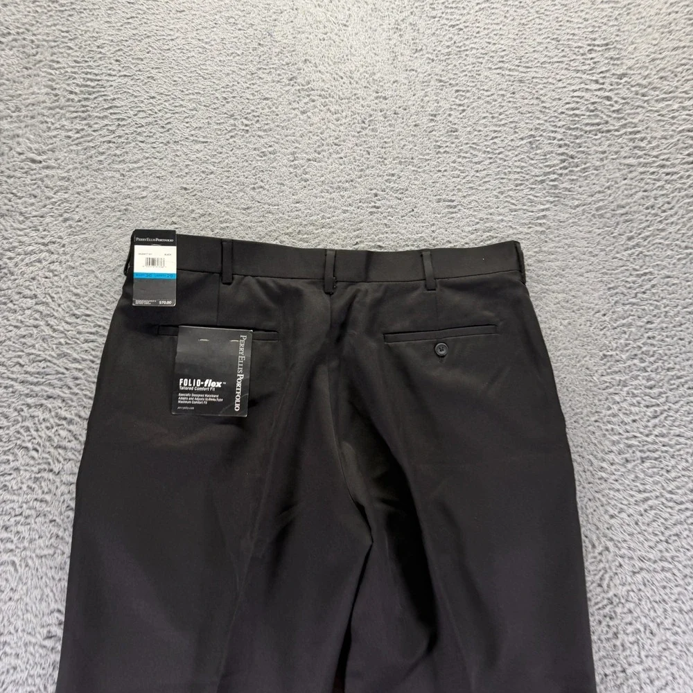 Perry Ellis Portfolio Pant Men 36x29 Black Polyester Dress Straight Leg Business